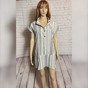 Geren Ford Stripe Cotton Linen Mini Dress Tunic Size L
